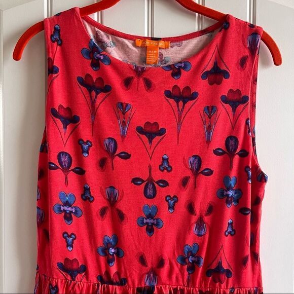 Joe Fresh Red Floral Print Sleeveless Gathered Midi A Line Dress SZ M BNWT - Picture 3 of 6